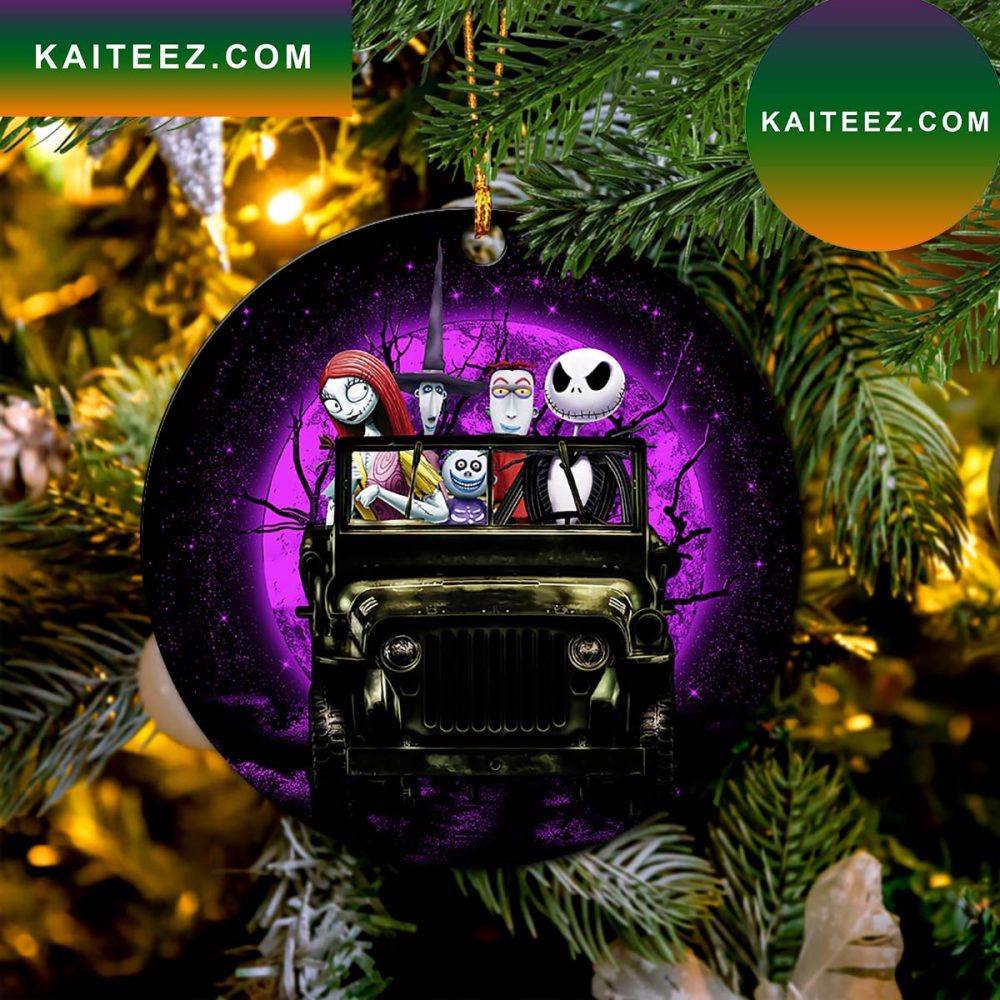 Halloween Nightmare Before Christmas Moonlight Drive Jeep Funny Mica Circle Ornament Perfect Gift For Holiday