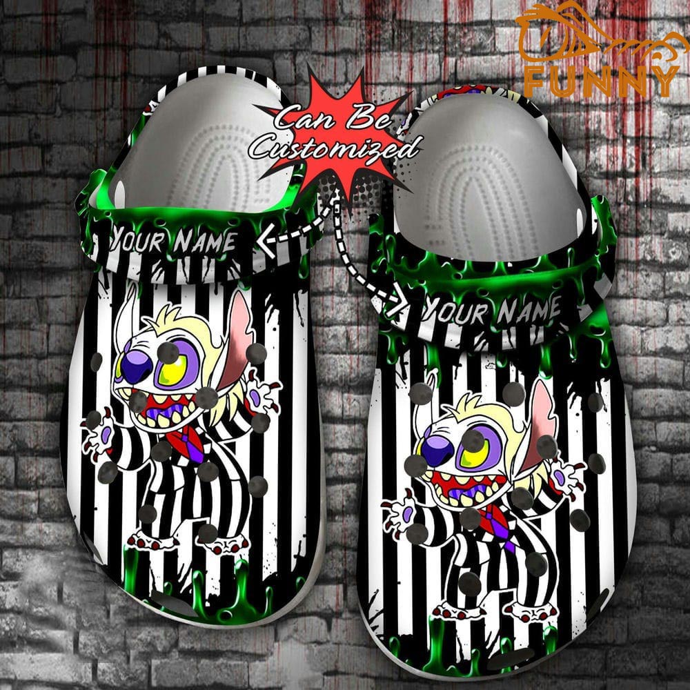 Personalized Beetlejuice Stitch Crocs Halloween , Fun Comfortable Shoes
