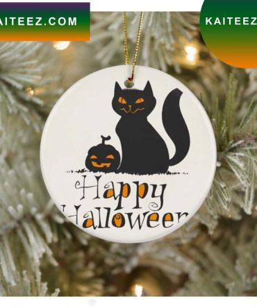 Happy Halloween Funny Black Cat With Pumpkin Ornament