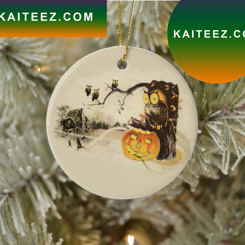 Happy Halloween Owl Jack O' Lantern Pumpkin Tree Ornament