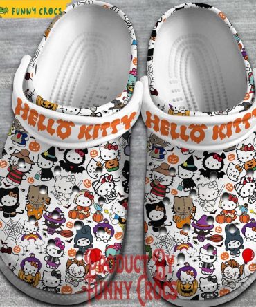 Hello Kitty Halloween Pattern White Crocs - Discover Comfort And Style Clog Shoes Unisex Clogs Garden Shoes