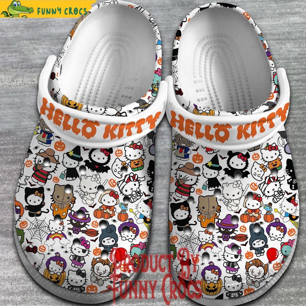 Hello Kitty Halloween Pattern White Crocs - Discover Comfort And Style Clog Shoes Unisex Clogs Garden Shoes