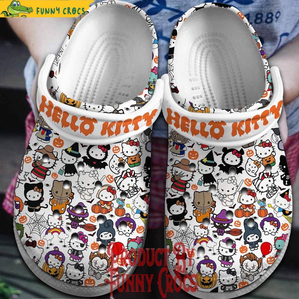Hello Kitty Halloween Pattern White Crocs - Discover Comfort And Style Clog Shoes Unisex Clogs Garden Shoes - Image 2