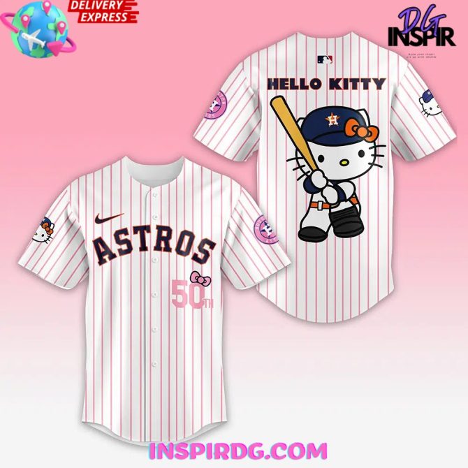 Houston Astros Hello Kitty Stripe Baseball Jersey - Image 2