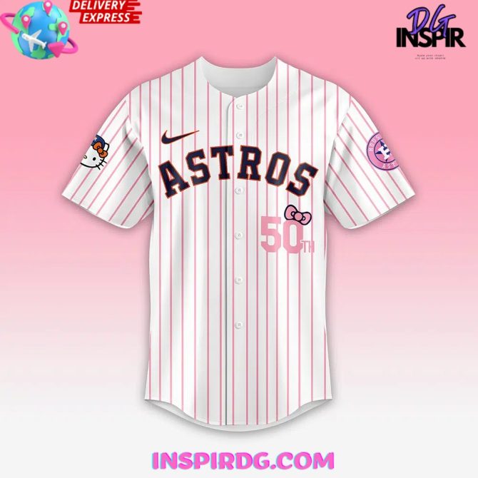 Houston Astros Hello Kitty Stripe Baseball Jersey - Image 3