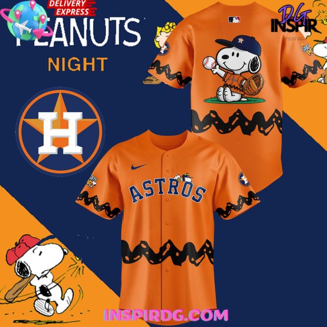 Houston Astros X 75Th Anniversary Of Peanuts Baseball Jersey