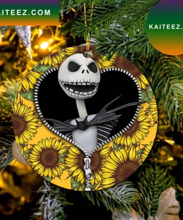 Jack Skellington Nightmare Before Christmas Sunflower Zipper Mica Circle Ornament Perfect Gift For Holiday