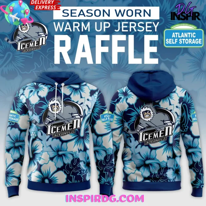 Jacksonville Icemen Season Worn Warm Up 2025 All Over Print Hoodie