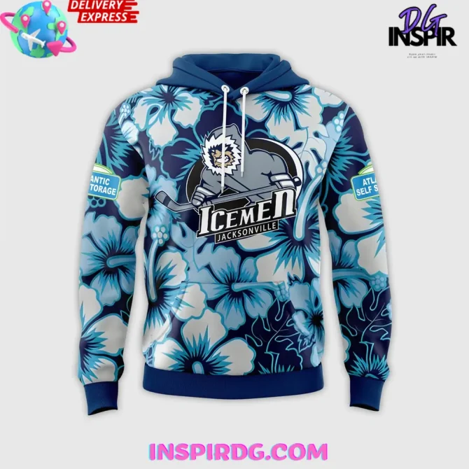 Jacksonville Icemen Season Worn Warm Up 2025 All Over Print Hoodie - Image 2