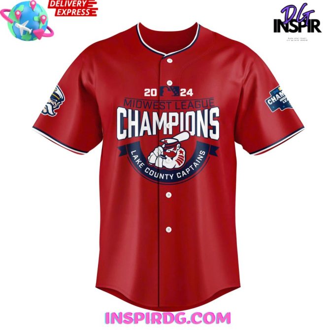 Lake County Captains Midwest League Champions 2024 Red Baseball Jersey - Image 3