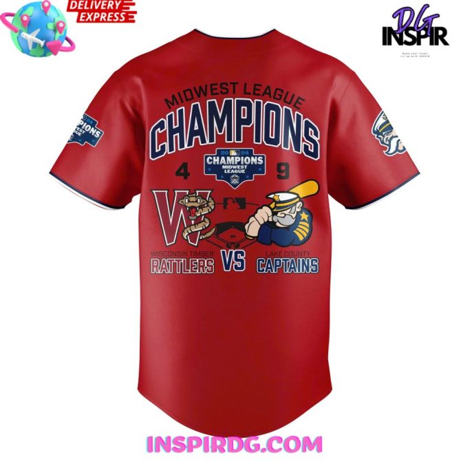 Lake County Captains Midwest League Champions 2024 Red Baseball Jersey - Image 4