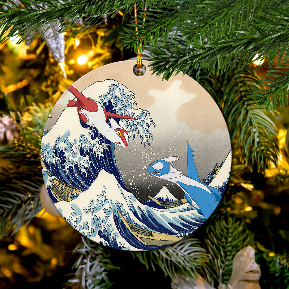 Latios Vs Latias Pokemon The Great Wave Ceramic Ornament Perfect Gift For Holiday - Image 3