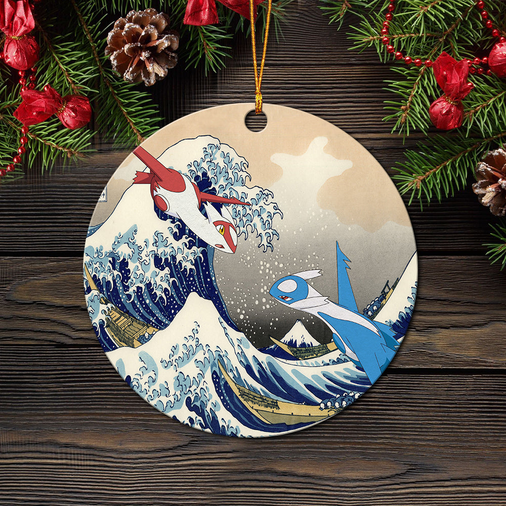 Latios Vs Latias Pokemon The Great Wave Ceramic Ornament Perfect Gift For Holiday - Image 2
