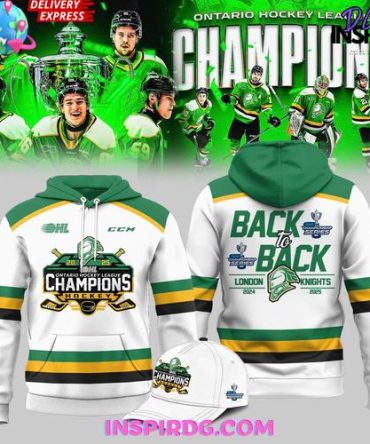 London Knights Ohl Back-To-Back Champions 2024 - 2025 White All Over Print Hoodie