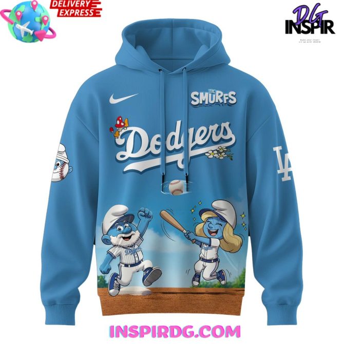 Los Angeles Dodgers Mlb X The Smurfs Night Special Edition All Over Print Hoodie - Image 2