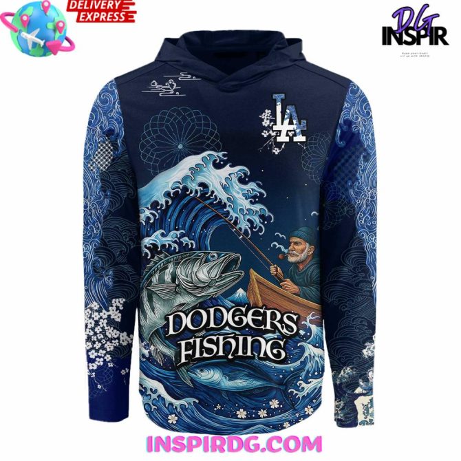 Los Angeles Dodgers X Wave Hunter Fishing Limited All Over Print Hoodie - Image 2