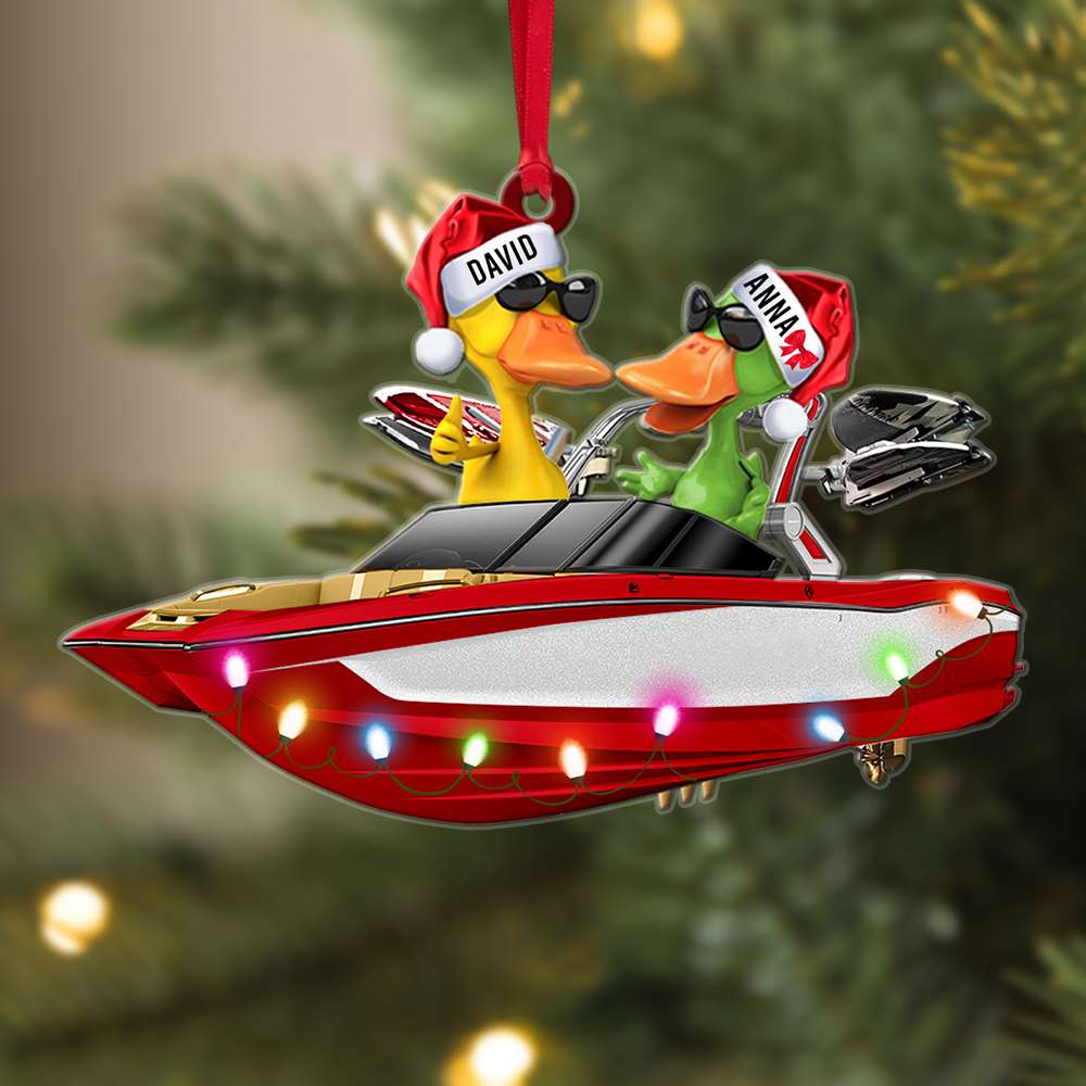 Wakeboarding Duck Journey Personalized Custom Shape Ornament