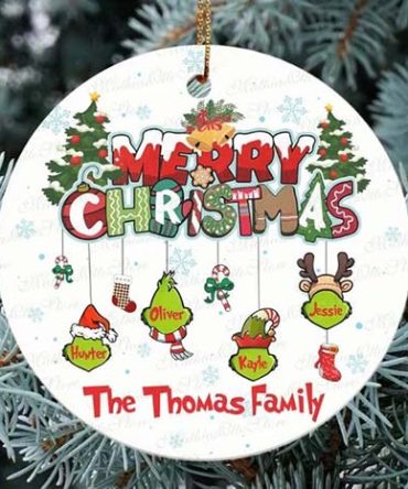 Merry Christmas The Custom Name Family Grinch Christmas Ornament