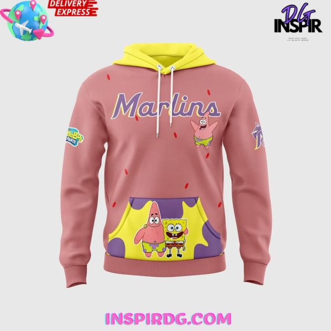 Miami Marlins X Spongebob Squarepants Special Edition All Over Print Hoodie - Image 2