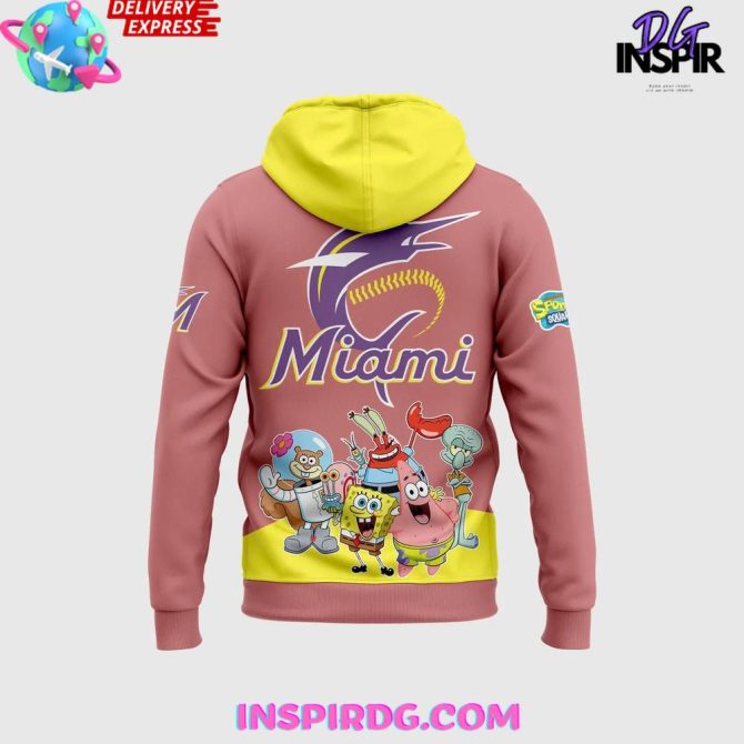 Miami Marlins X Spongebob Squarepants Special Edition All Over Print Hoodie - Image 3