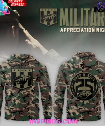 Minnesota Wild Military Appreciation Night 2025 Camo All Over Print Hoodie