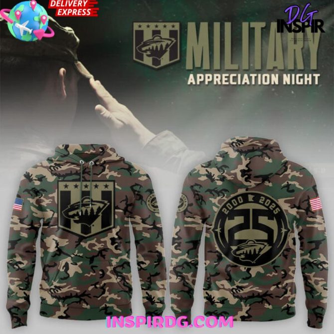 Minnesota Wild Military Appreciation Night 2025 Camo All Over Print Hoodie