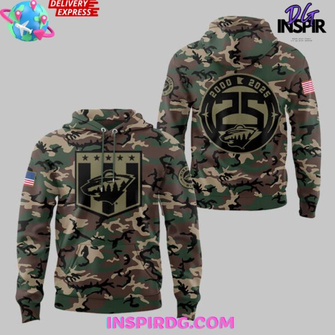 Minnesota Wild Military Appreciation Night 2025 Camo All Over Print Hoodie - Image 2