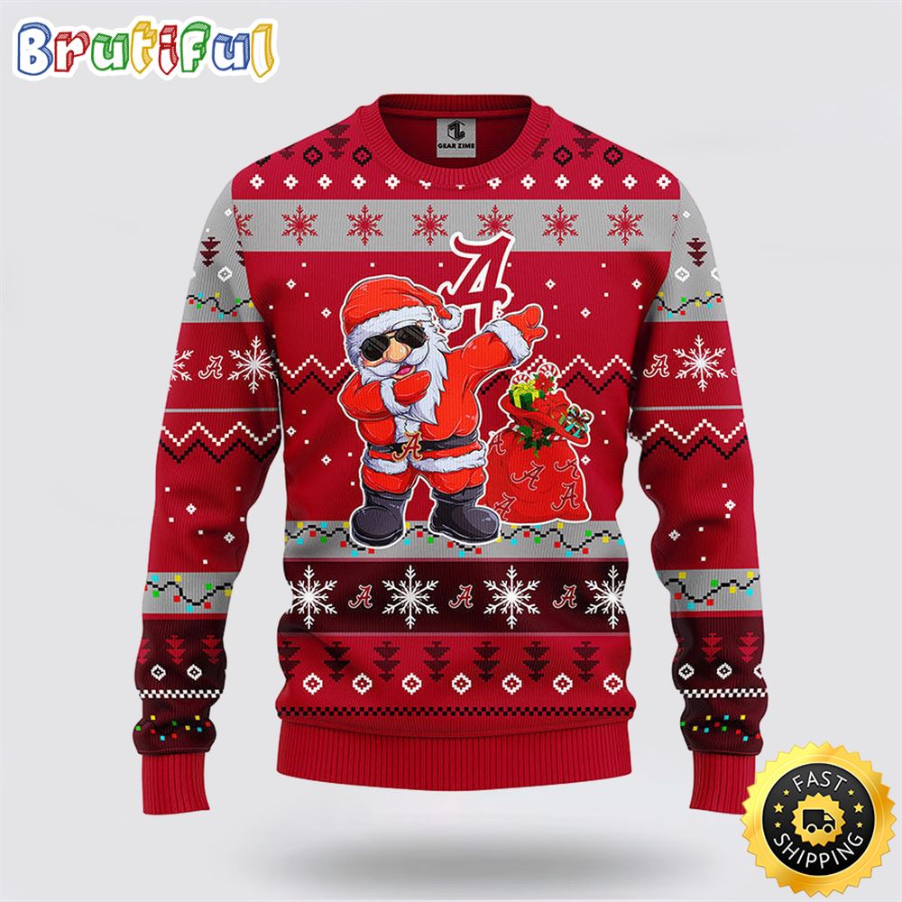 Ncaa Alabama Crimson Tide Dabbing Ugly Sweater Christmas Santa Snowman Sweater