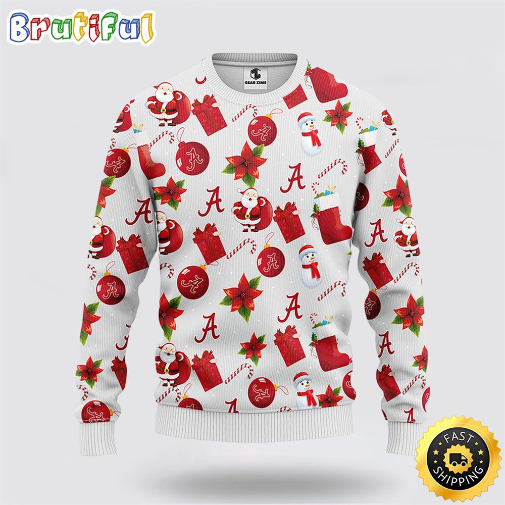 Ncaa Alabama Crimson Tide Ugly Sweater Christmas Santa Snowman Sweater