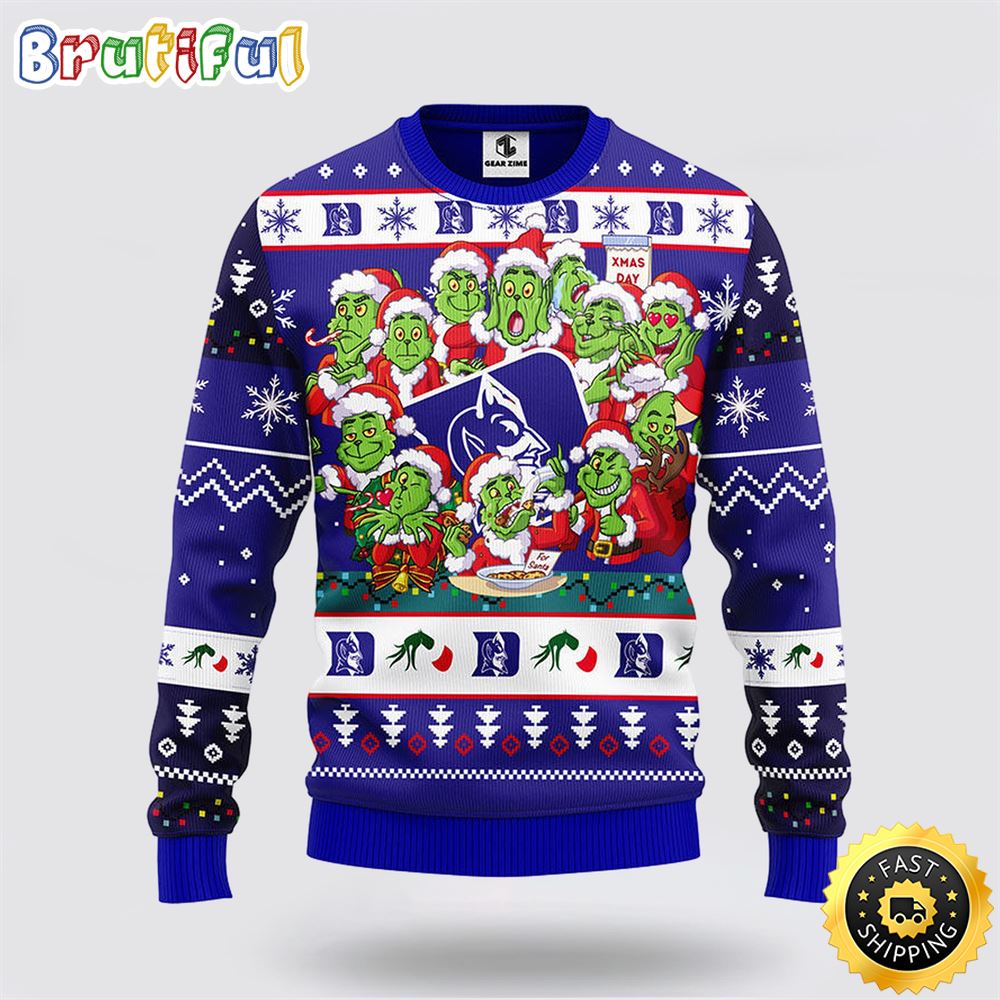 Ncaa Duke Blue Devils Ugly Sweater 12 Grinch Xmas Day Ugly Christmas Sweater