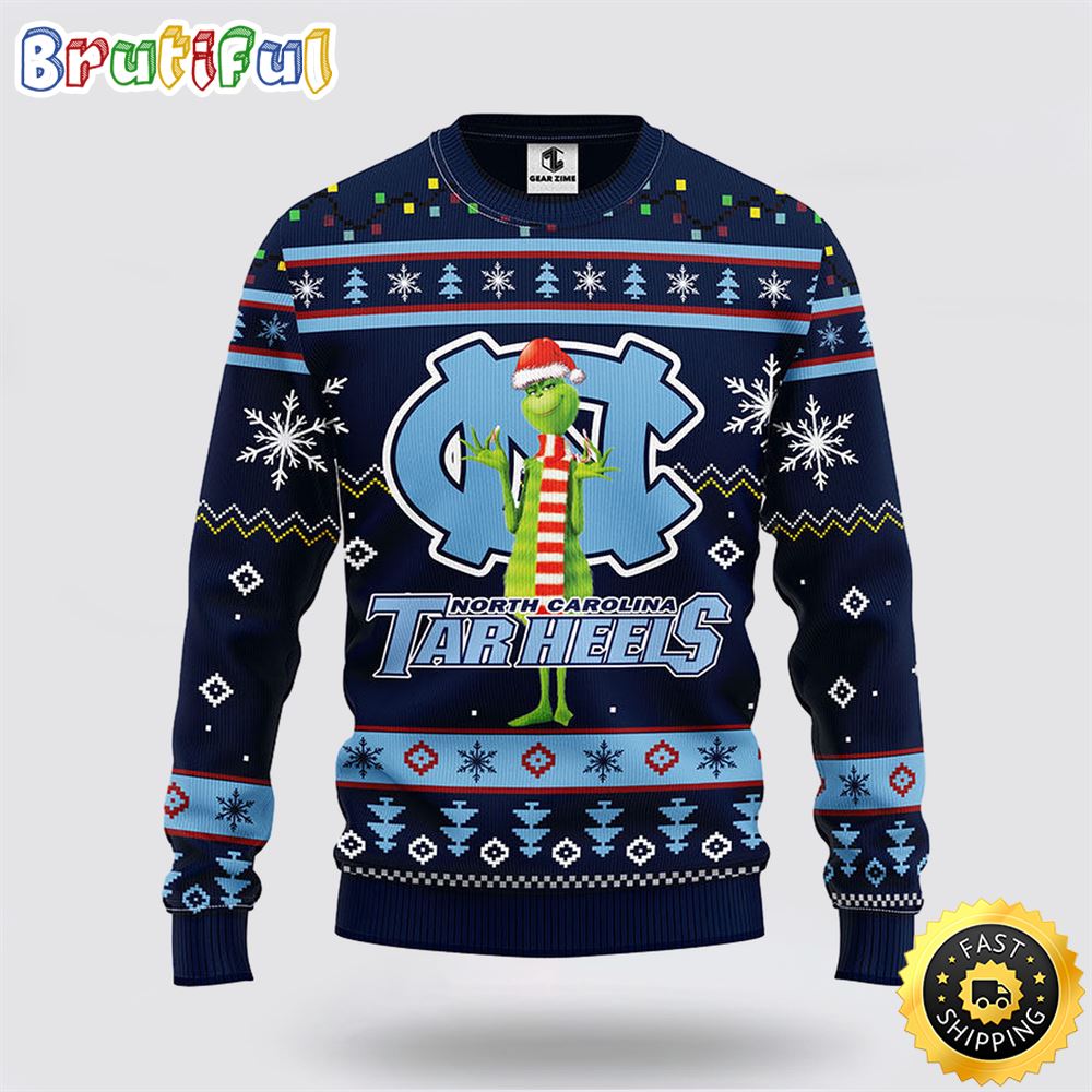 Ncaa North Carolina Tar Heels Ugly Sweater Funny Grinch Ugly Christmas Sweater