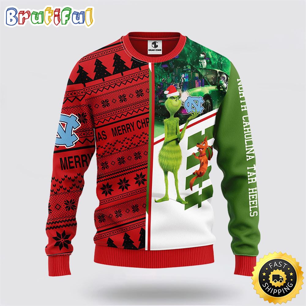 Ncaa North Carolina Tar Heels Ugly Sweater Grinch & Scooby-Doo Ugly Christmas Sweater