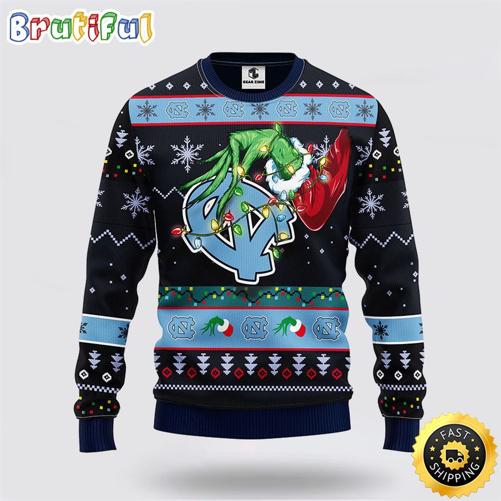Ncaa North Carolina Tar Heels Ugly Sweater Grinch Ugly Christmas Sweater