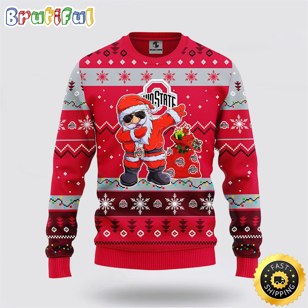 Ncaa Ohio State Buckeyes Dabbing Ugly Sweater Christmas Santa Snowman Sweater