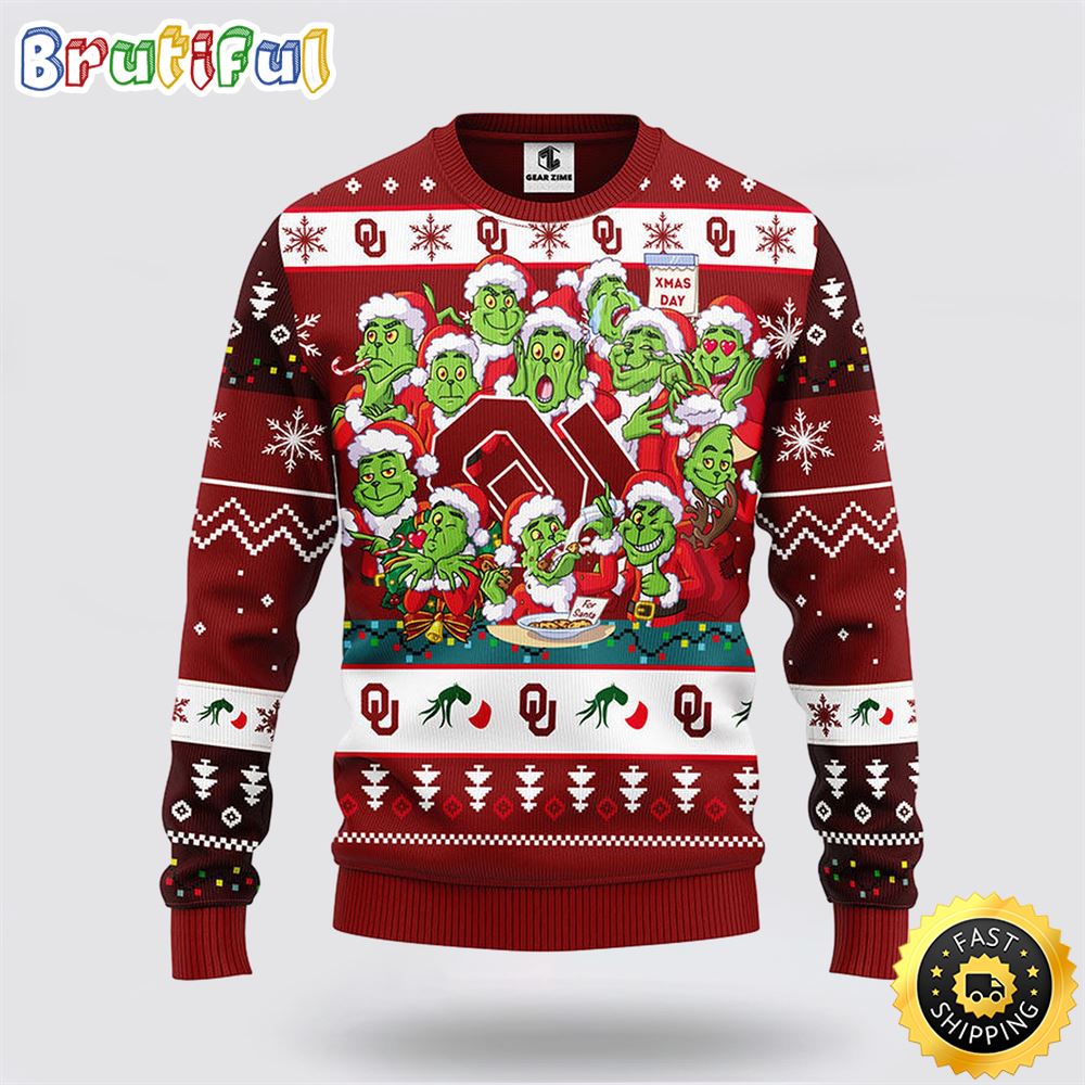 Ncaa Oklahoma Sooners Ugly Sweater 12 Grinch Xmas Day Ugly Christmas Sweater