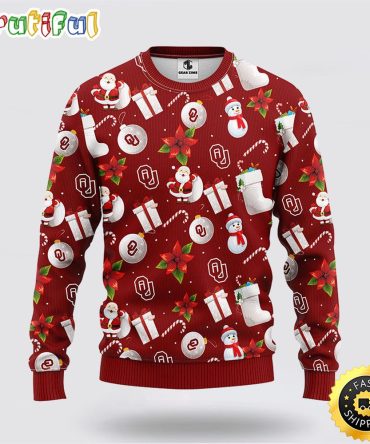 Ncaa Oklahoma Sooners Ugly Sweater Christmas Santa Snowman Sweater