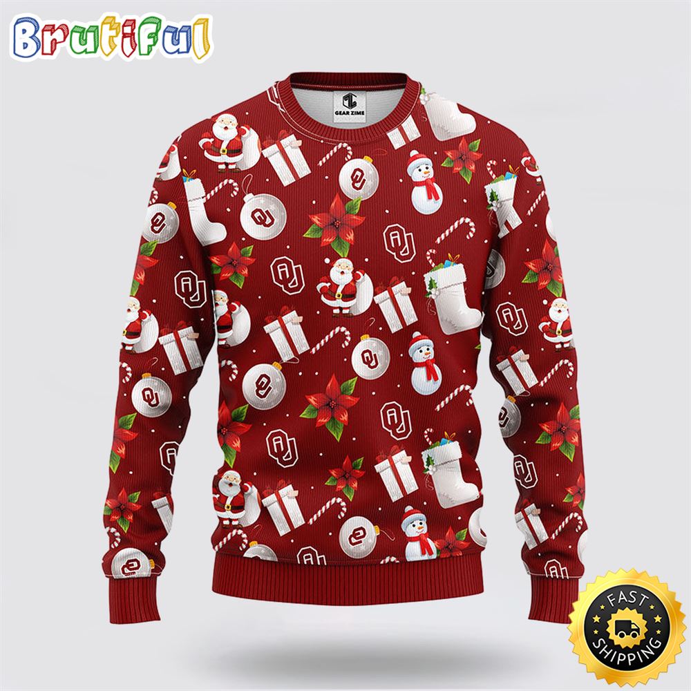 Ncaa Oklahoma Sooners Ugly Sweater Christmas Santa Snowman Sweater