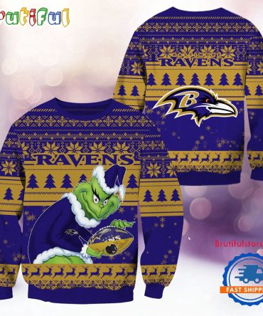 Nfl Baltimore Ravens Football Grinch Christmas Ugly Sweater