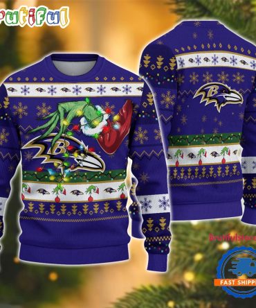Nfl Baltimore Ravens Special Grinch'S Hand Football Christmas Ugly Sweater