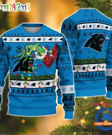 Nfl Carolina Panthers Special Grinch'S Hand Football Christmas Ugly Sweater