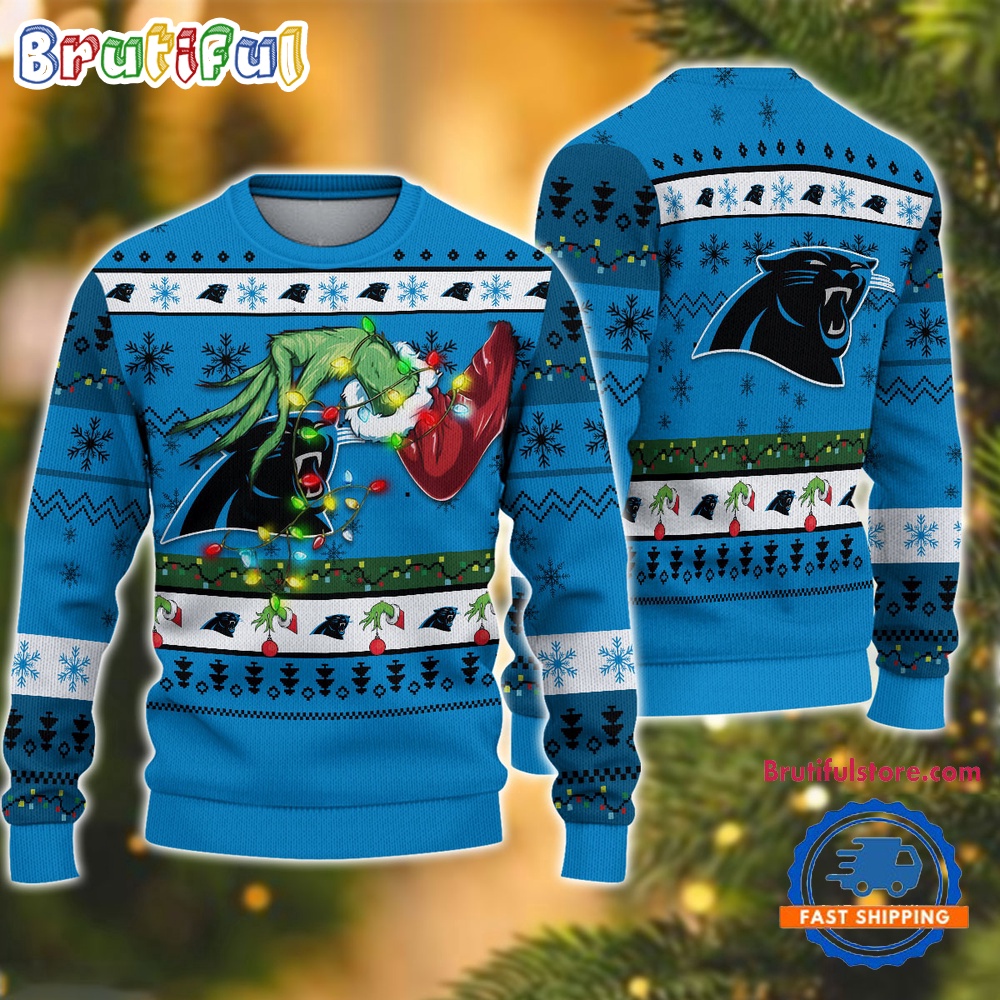 Nfl Carolina Panthers Special Grinch'S Hand Football Christmas Ugly Sweater