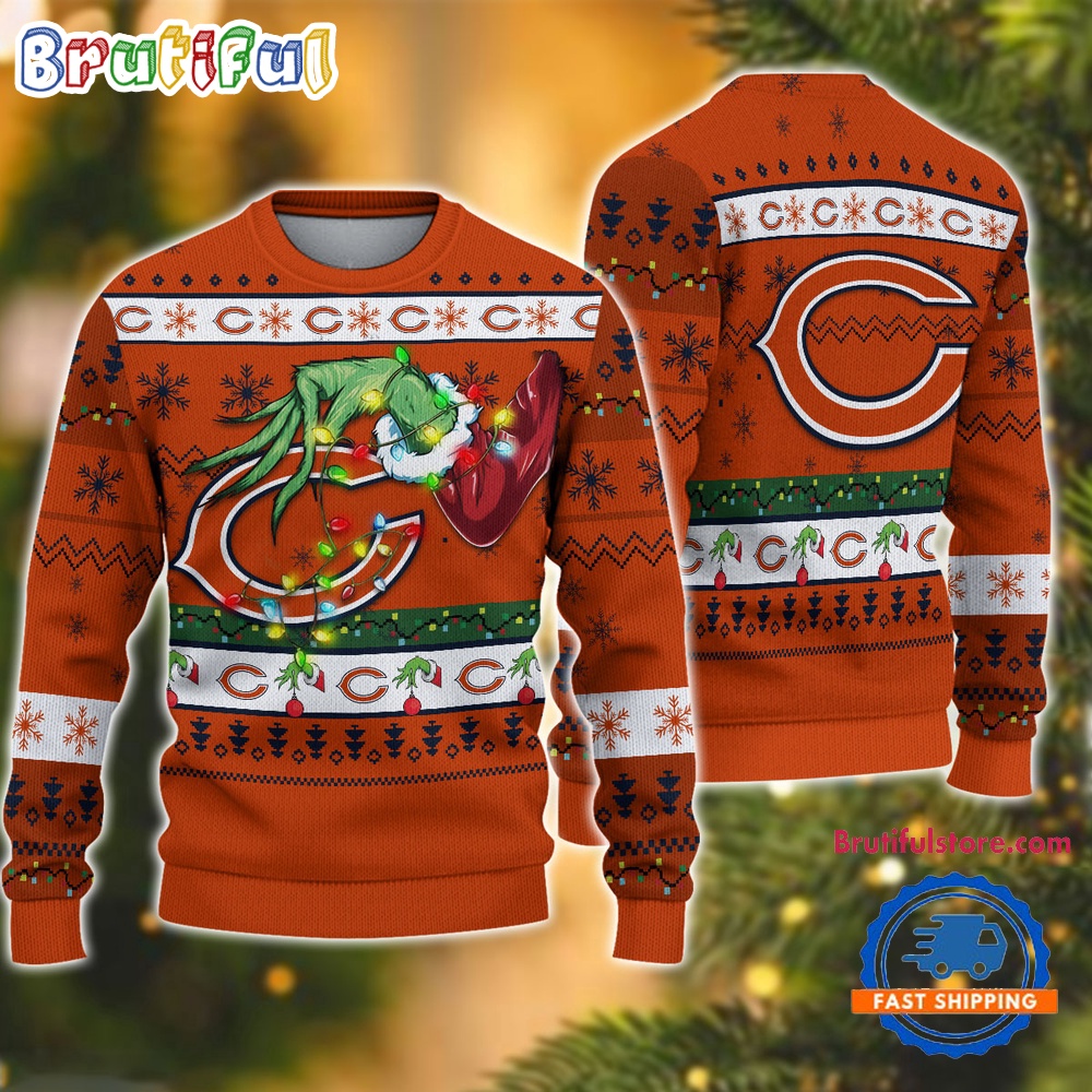 Nfl Chicago Bears Special Grinch'S Hand Football Christmas Ugly Sweater