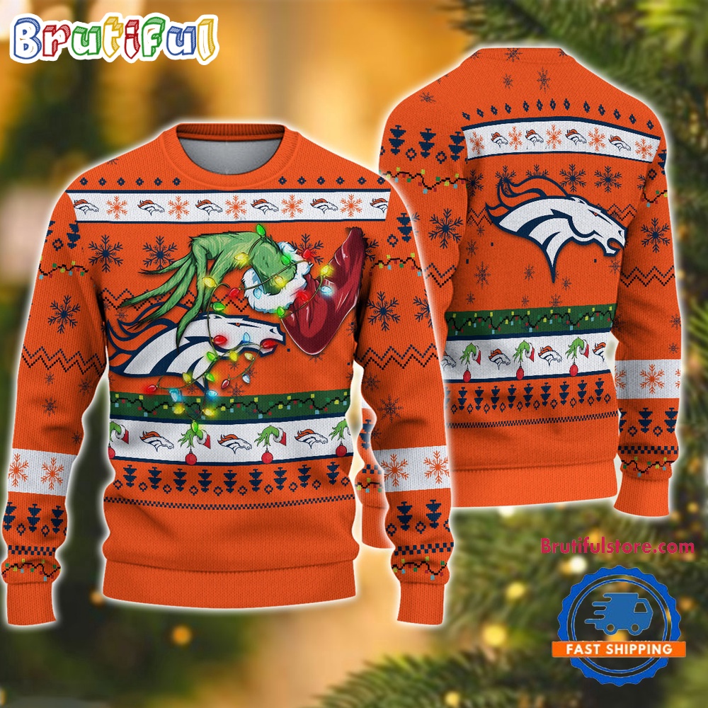 Nfl Denver Broncos Special Grinch'S Hand Football Christmas Ugly Sweater