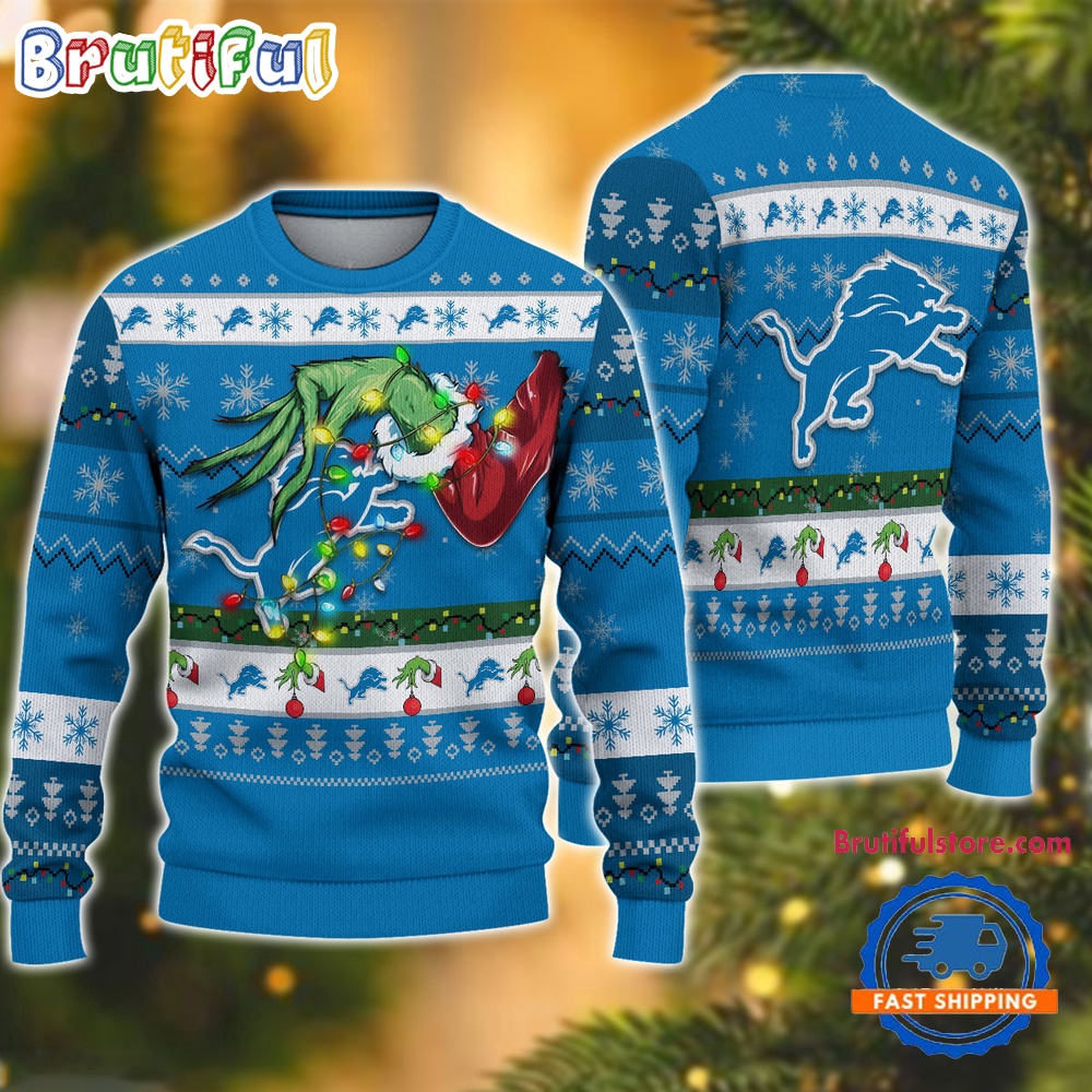Nfl Detroit Lions Special Grinch'S Hand Football Christmas Ugly Sweater