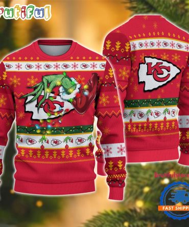 Nfl Kansas City Chiefs Special Grinch'S Hand Football Christmas Ugly Sweater