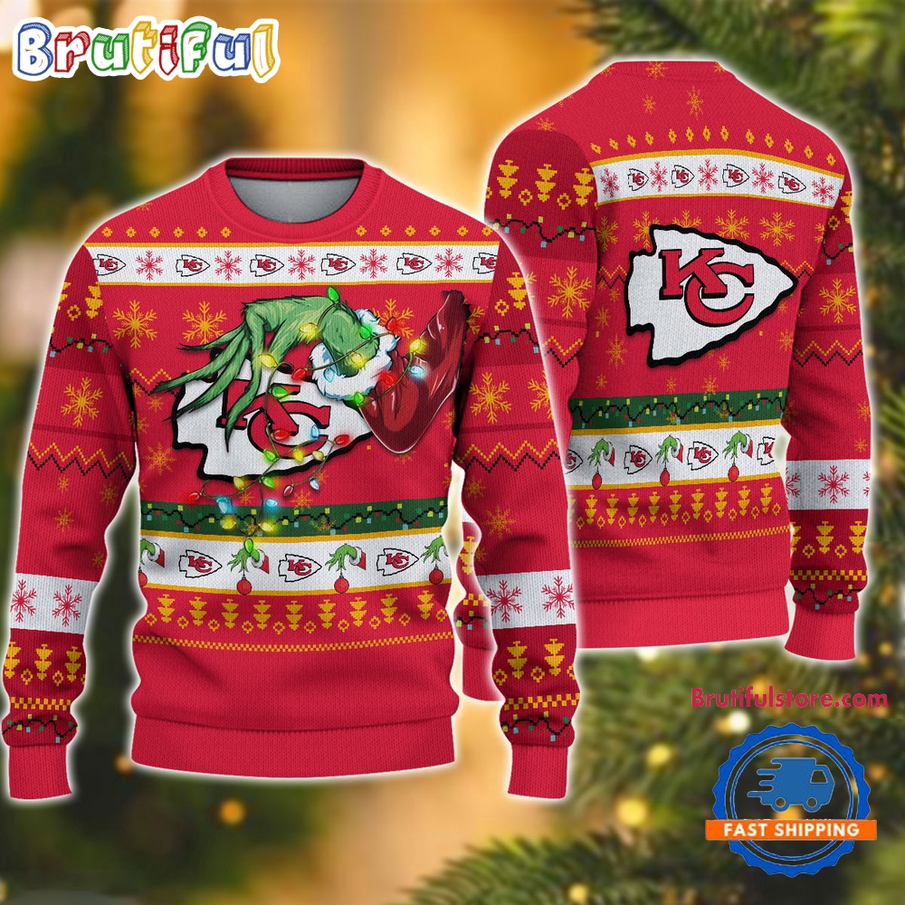 Nfl Kansas City Chiefs Special Grinch'S Hand Football Christmas Ugly Sweater