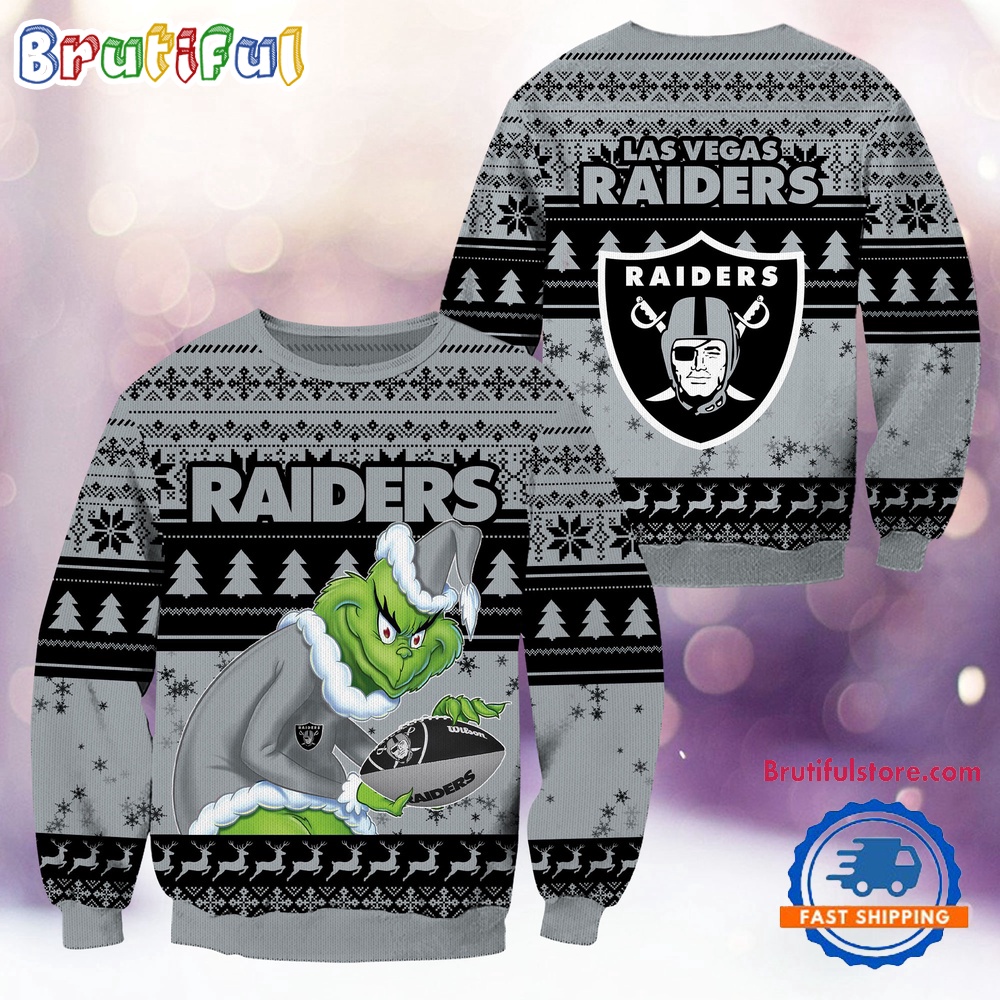 Nfl Las Vegas Raiders Football Grinch Christmas Ugly Sweater