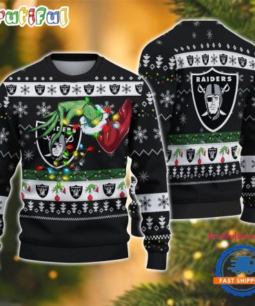 Nfl Las Vegas Raiders Special Grinch'S Hand Football Christmas Ugly Sweater