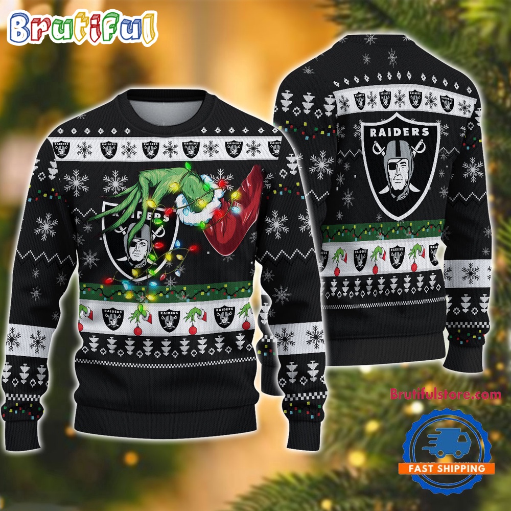 Nfl Las Vegas Raiders Special Grinch'S Hand Football Christmas Ugly Sweater
