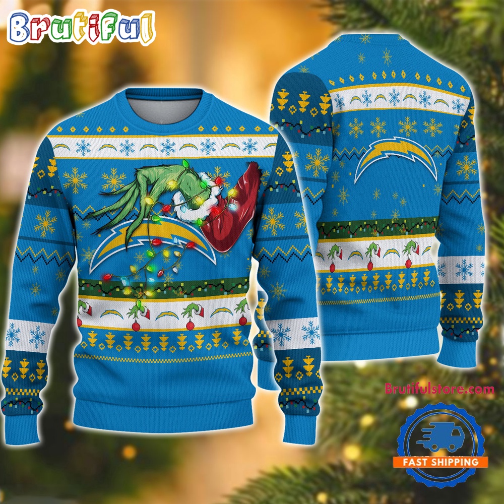 Nfl Los Angeles Chargers Special Grinch'S Hand Football Christmas Ugly Sweater